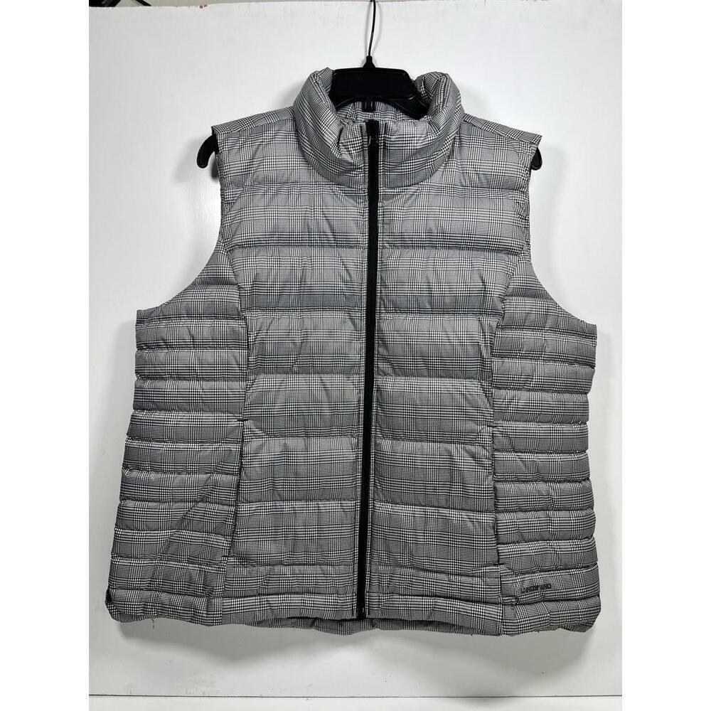 Lands End Black Glen Check XL Down Vest Puffer Winter Mod Academic